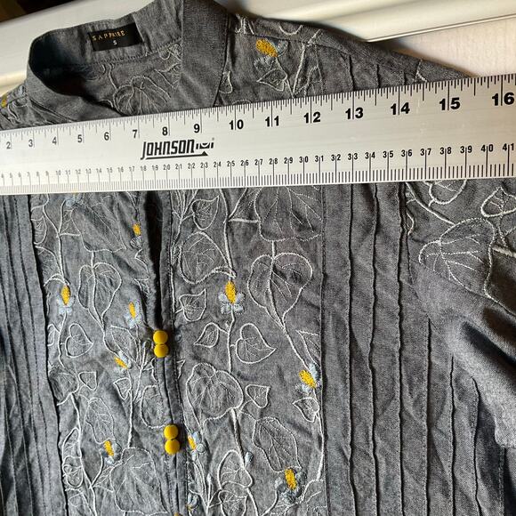 Sapphire Women Long Sleeve Denim Embroidered Knee Length Slit Dress size S, Blue - Picture 2 of 11